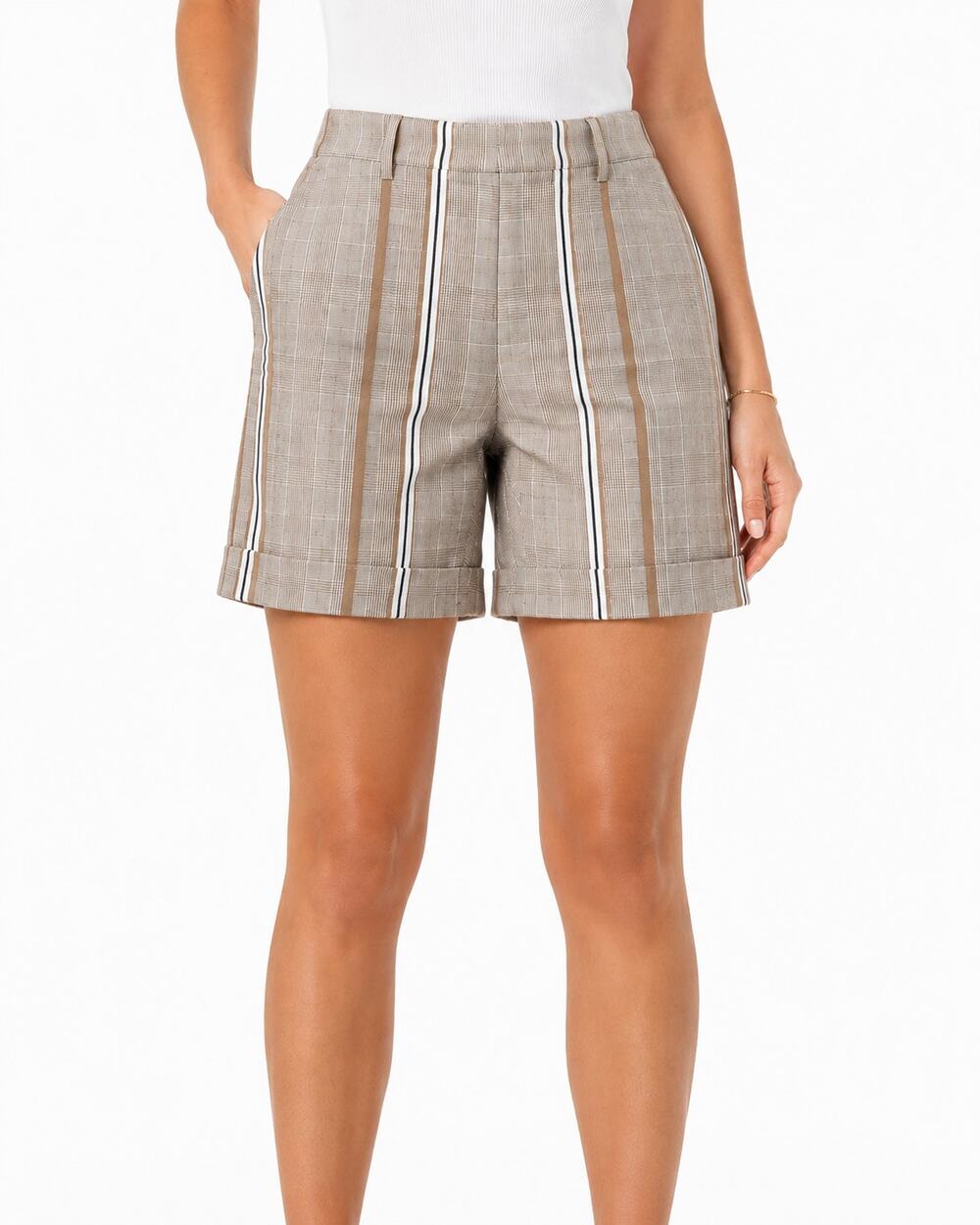 NWT Lorena Antoniazzi Linen Blend Plaid Shorts Size 4 IT 40 Small Italian $520